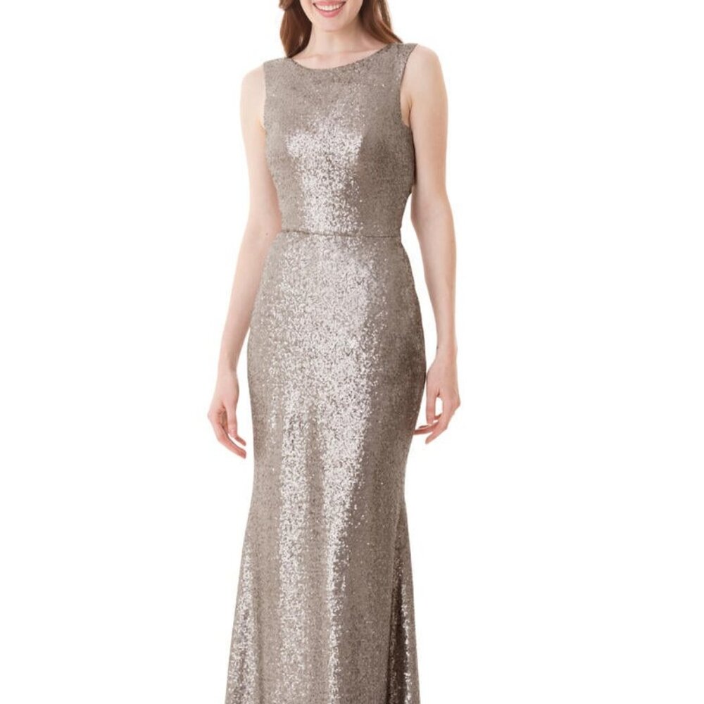 NWT Bari Jay 1652 Antique Silver Sequin Backless Dress Gown size 12